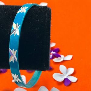 Electric Blue Silver-Tone 6 Point Stars Cut Aluminum 2 5/8 Inch Bangle Bracelet!